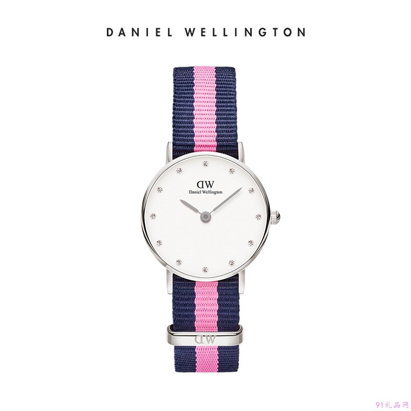 丹尼尔惠灵顿（DanielWellington）手表DW女表26mm银色边尼龙带超薄女士石英手表0926DW