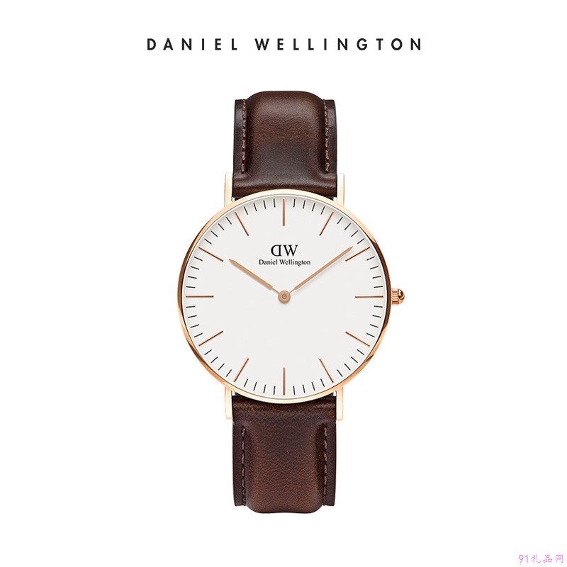 丹尼尔惠灵顿 (DanielWellington )手表DW女表34mm金色边皮带超薄女士石英手表带日历DW00100113